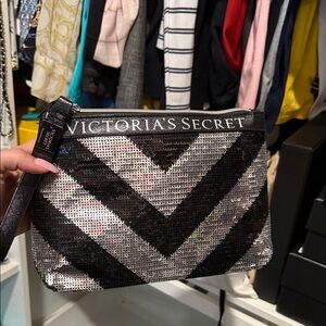 Victoria's Secret Black & Silver Chevron Sequin Wristlet